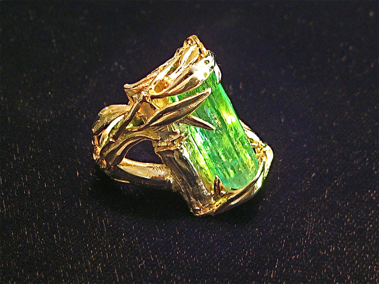 7.3 ct. Natural Emerald crystal, one of a kind ring in 14K