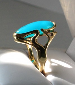 One of a kind Gem Chrysocolla Ring in 14K