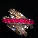 Custom White Gold Ring with Princess Cut Diamonds and Rubies