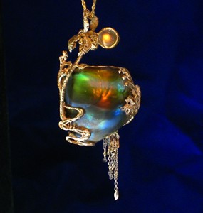 Natural Abalone Pearl with Rainbow moonstone